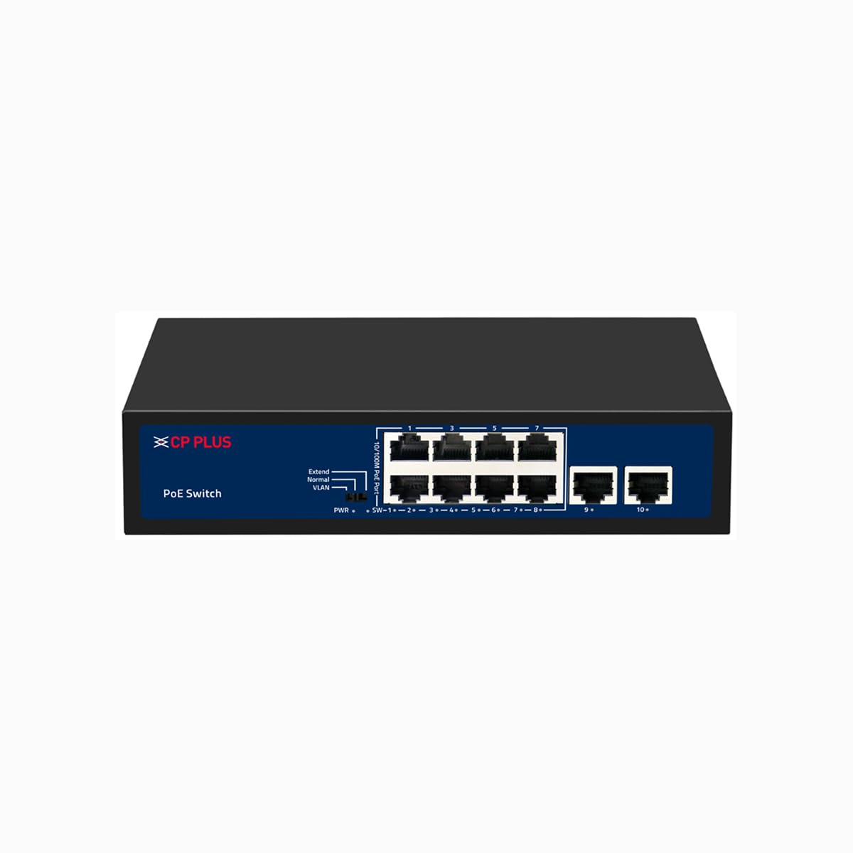 CP Plus 10 Ports Fast Ethernet with 8 PoE Ports (10/100 Mbps) & 2 Uplink Ports (100 Mbps) POE Switch