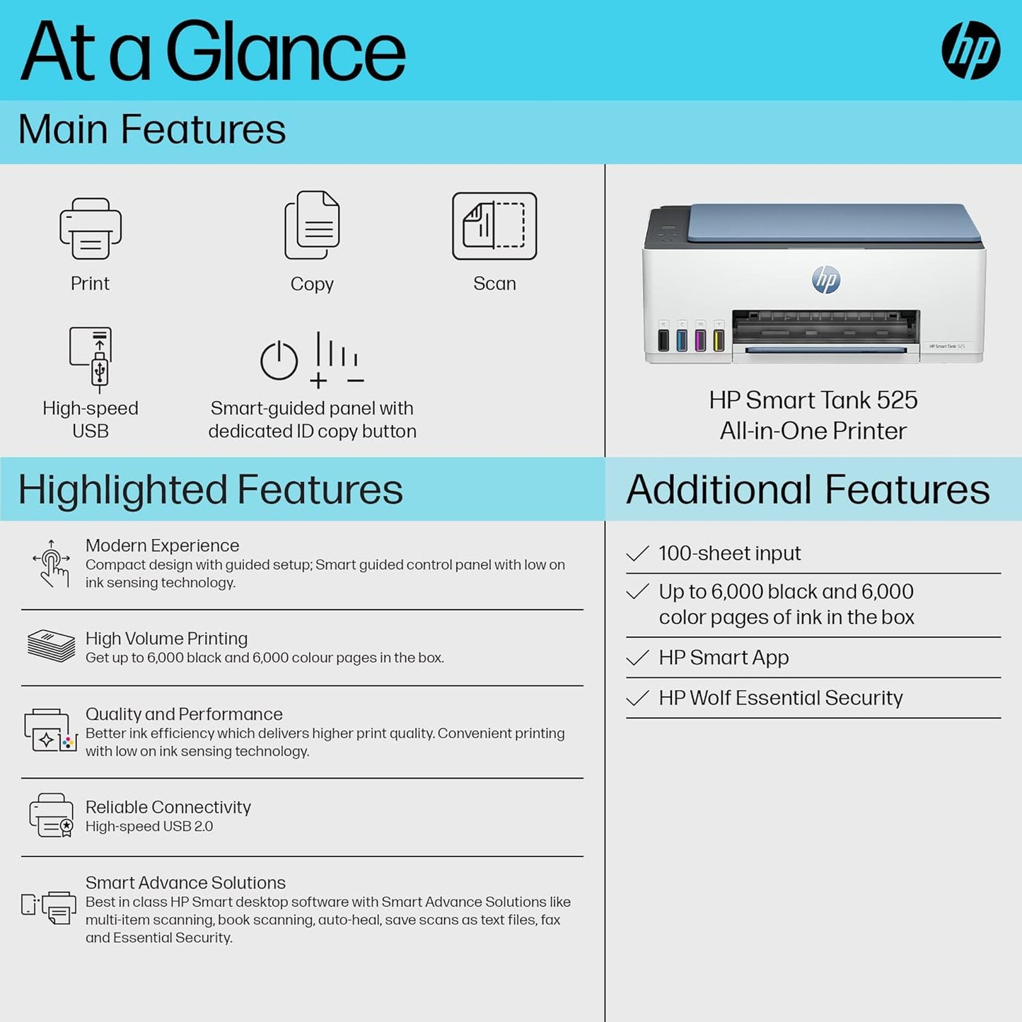 HP Smart Tank 525 All-in-One Printer(Print, Scan & Copy for Office/Home)