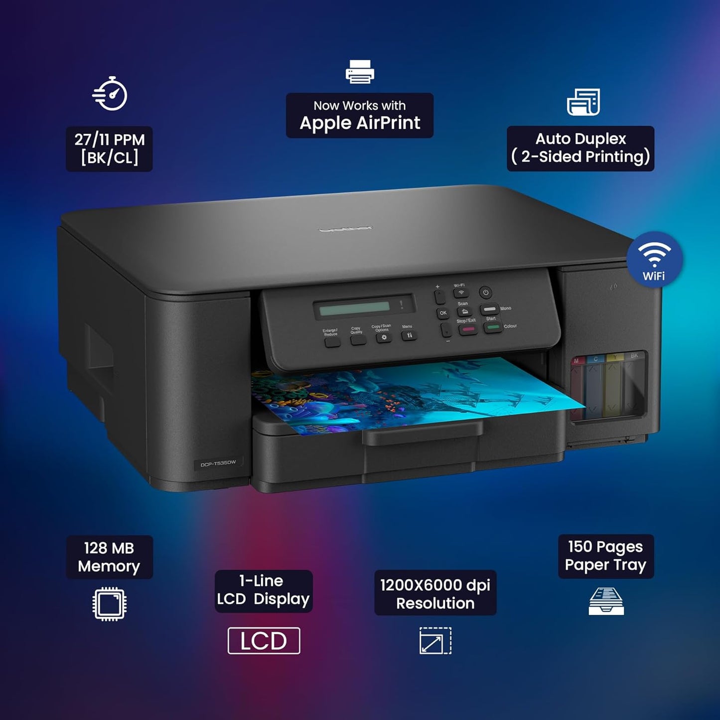 Brother Ink Tank DCP-T535DW New Launch (Print Scan Copy) WiFi Auto Duplex Printer