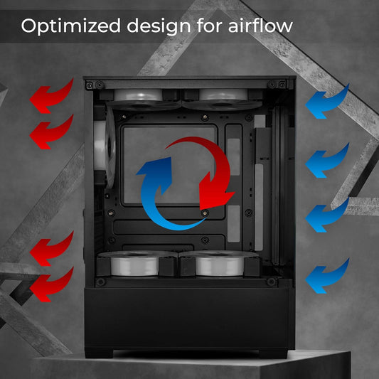 ZEBRONICS ICEBERG Premium Gaming Chassis with support for mATX | Mini ITX, Wraparound Tempered Glass, 120mm Multicolor LED Ring Fans, Top Magnetic Dust Filter, 5 Fans Included (Black)